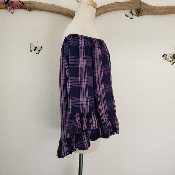 Beachlunchlounge off shoulder plaid ruffle top - Picture 6 of 7
